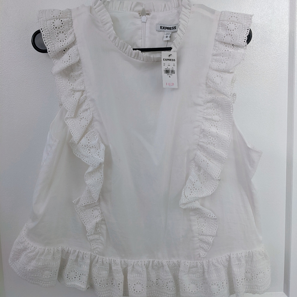 NWT Express White Ruffle Sleeveless Top